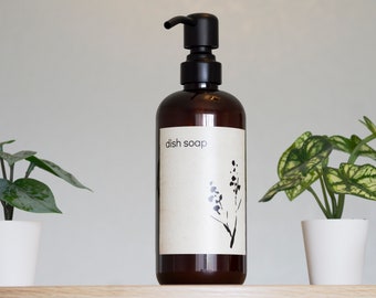 Customized Japandi Amber Plastic Soap Dispenser with Waterproof Label | Wabi Sabi Natural Kitchen, Bathroom Pump Bottle | Neutral Design