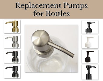 Replacement Plastic or Stainless Steel Pumps for Glass and Plastic Bottles, Various Sizes