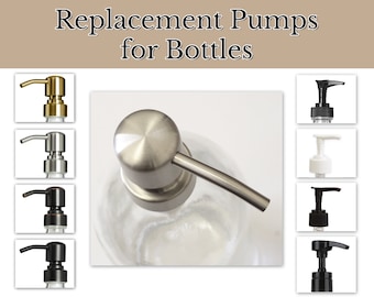 Replacement Plastic or Stainless Steel Pumps for Glass and Plastic Bottles, Various Sizes