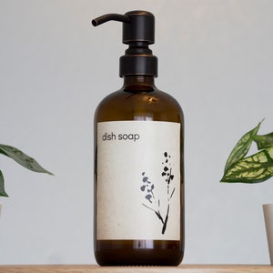 Customized Japandi Amber Glass Soap Dispenser |,Wabi Sabi Decor , Pump Bottle for Kitchen Sink, Zen Design