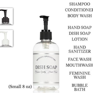 Clear PET Plastic Small 8 oz Pump Dispenser Bottle with &quot;Modern Apothecary&quot; Silver/Chrome-Accented Label and Choice of Pump