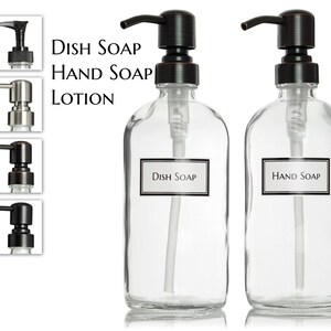 Ceramic Printed Clear Glass Dispenser Set of 2 from Dish Soap/Hand Soap/Lotion with Choice of Pumps 16 oz image 2