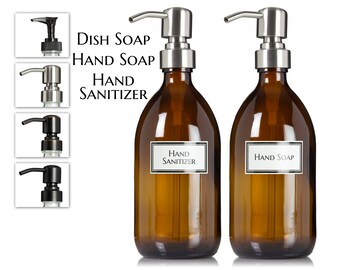 Ceramic Printed Amber Apothecary Glass Bottles/Soap Dispenser Set of 2 with Choice of Pumps, 16 oz