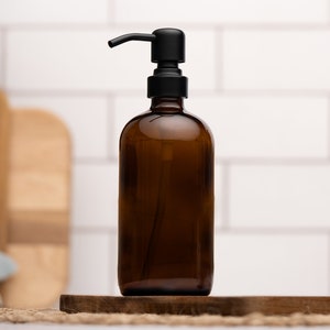 16 oz Amber Brown Glass Boston Round Soap Dispenser Pump Bottle with Choice of Pumps