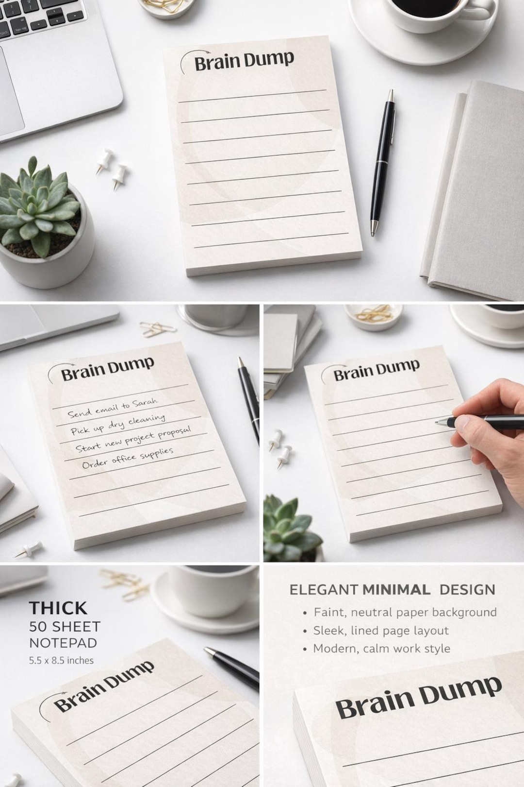 Brain Dump Note Pad | 5.5x8.5 Notes Page | Minimal Neutral Planner ...