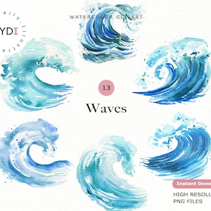 Watercolor ocean waves clipart set for summer project, beach invitation and nautical themed party, scrapbook album and more