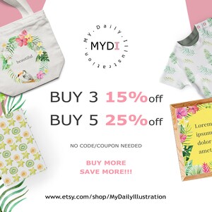 K&ouml;nnte beinhalten: Eine Auswahl an Produkten mit tropischen Blumendesigns. Enth&auml;lt eine Tragetasche, ein Baby-Shirt, ein Notizbuch und gerahmte Kunst. Die Tragetasche hat das Wort "beautiful" und eine Vogelillustration. Die gerahmte Kunst hat den Text "Lorem ipsum dolor sit amet."