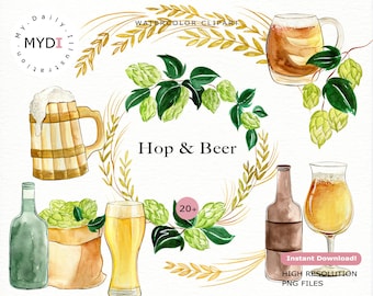 Aquarell Bier Clipart in png enthält Bier Clip Art, Alkohol Clipart, Bierkrüge png, Hopfen Clipart für Planner Stickers und Scrapbook Album