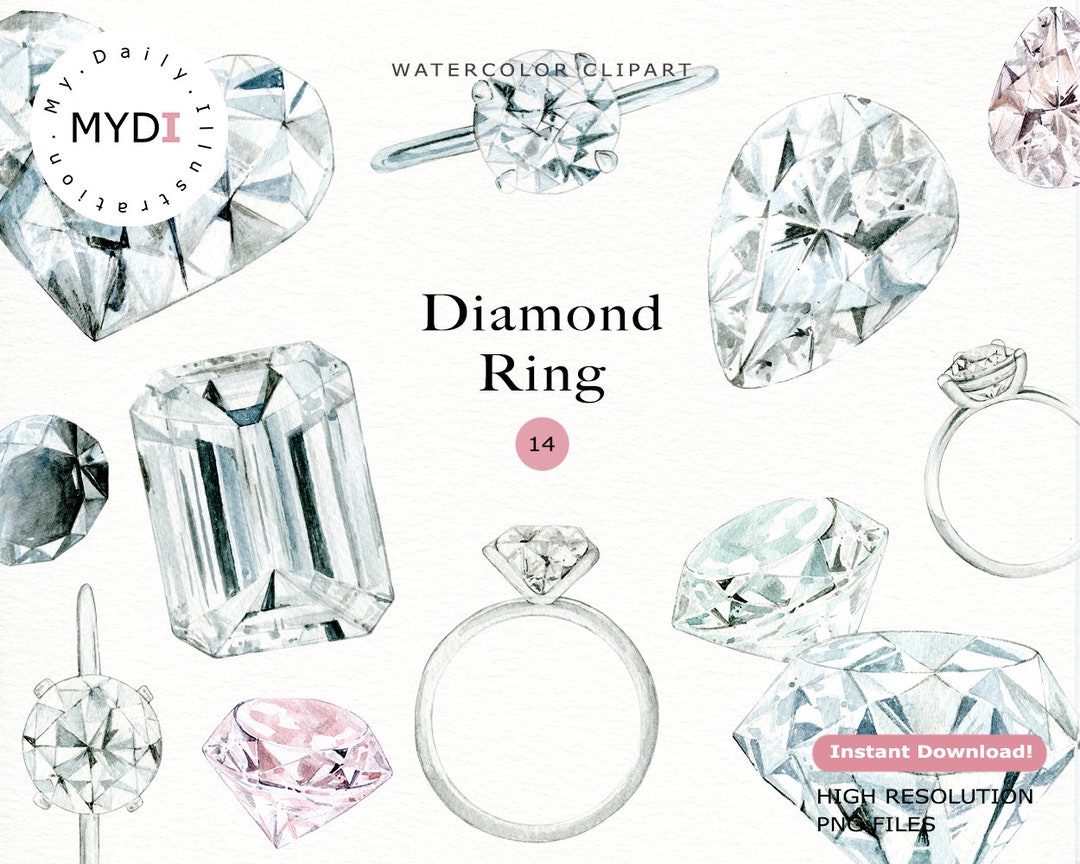 Diamond Ring Clipart in Png for Watercolor Wedding, Engagement Ring ...