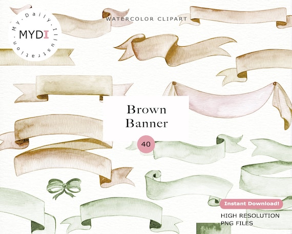 Watercolor Olive Banner Clipart Set In Png Files Digital Etsy