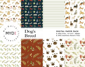 Dogs Digital Paper Pack | Seamless Pattern - Dog Mom - Dog Lover Gift