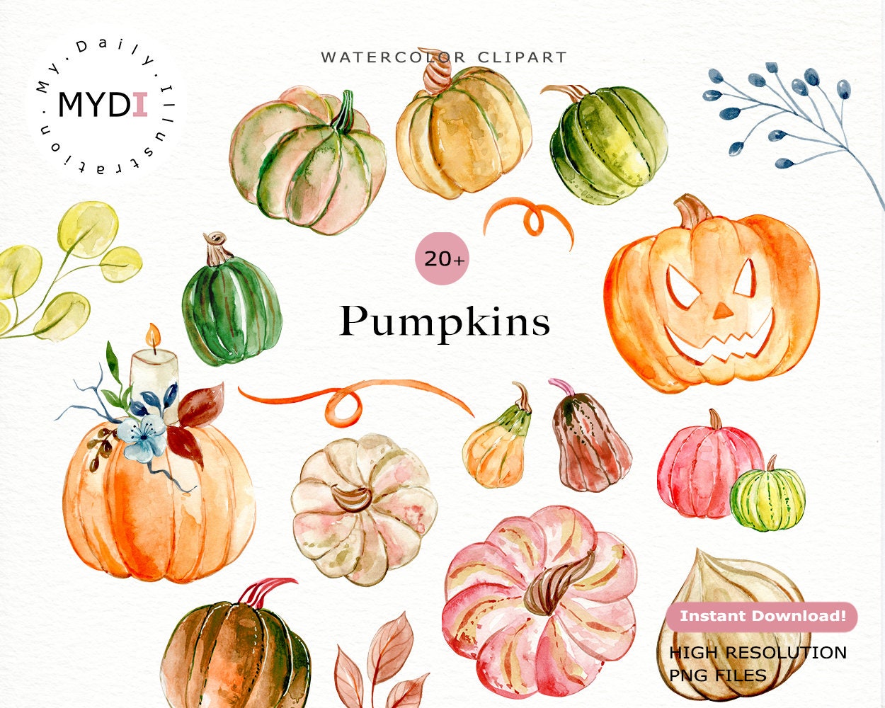 Watercolor Pumpkin Clipart for Halloween Decor Fall Autumn - Etsy