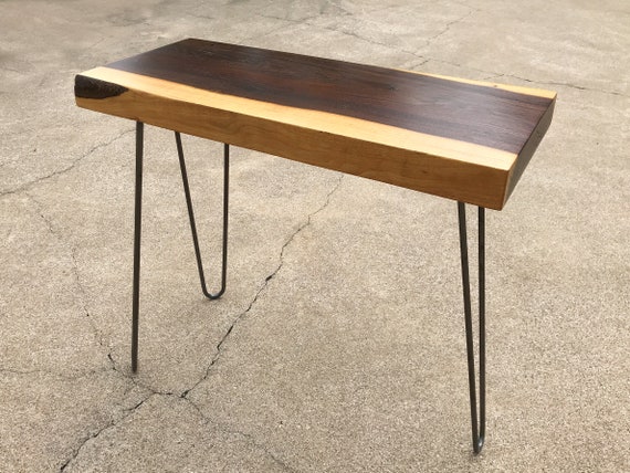 Modern Rustic Walnut Side Table With Hairpin Legs Etsy