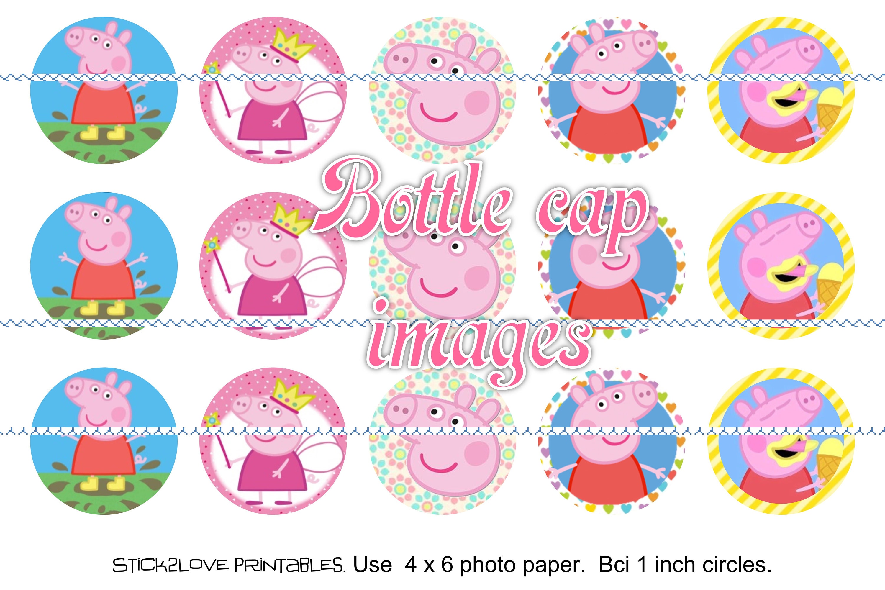 Peppa Pig printables 4x6 1 circles bottle cap | Etsy