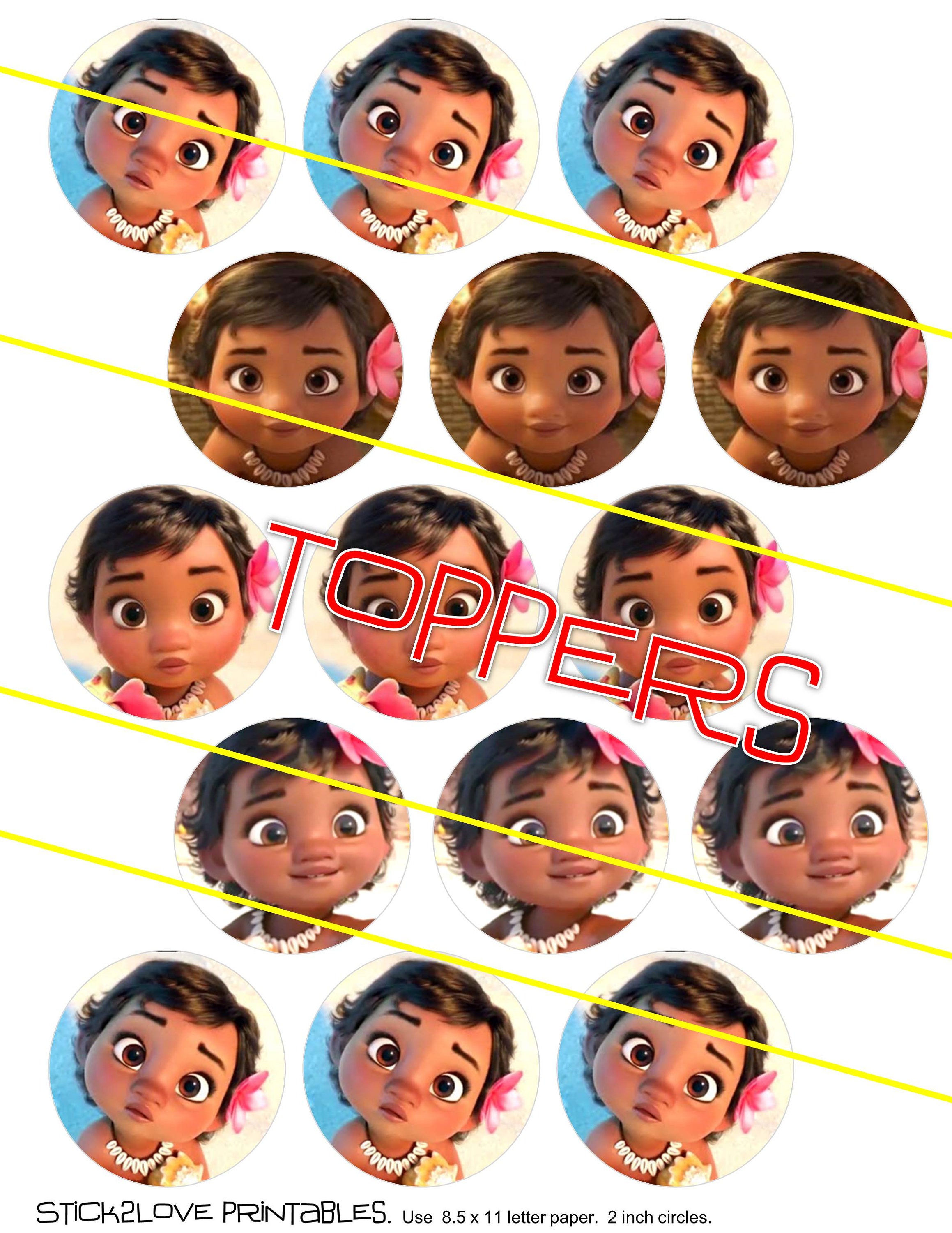 Baby Moana face printables 2 circles cupcake toppers | Etsy
