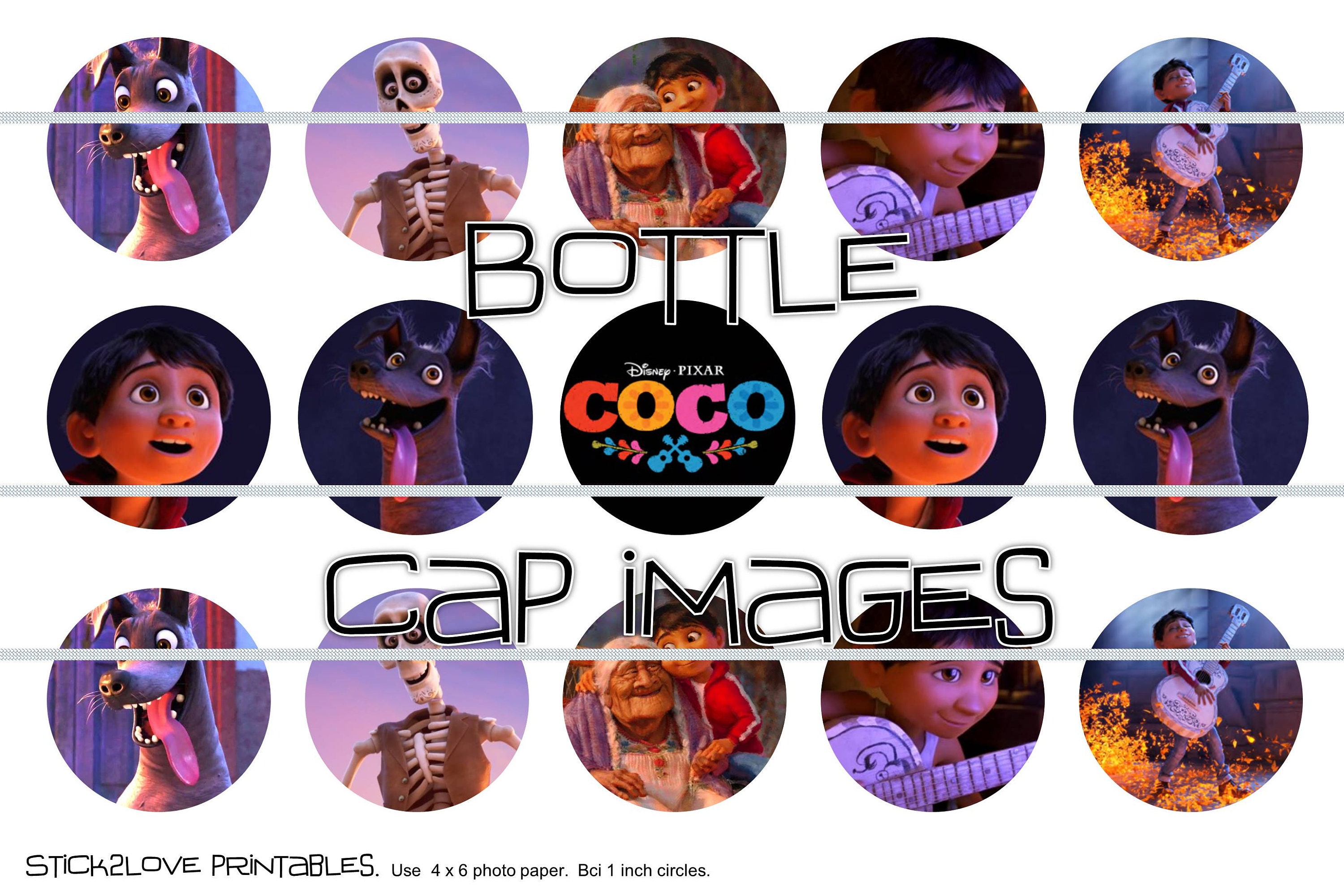 Coco Movie 2017 4x6 printables 1 circles bottle cap | Etsy
