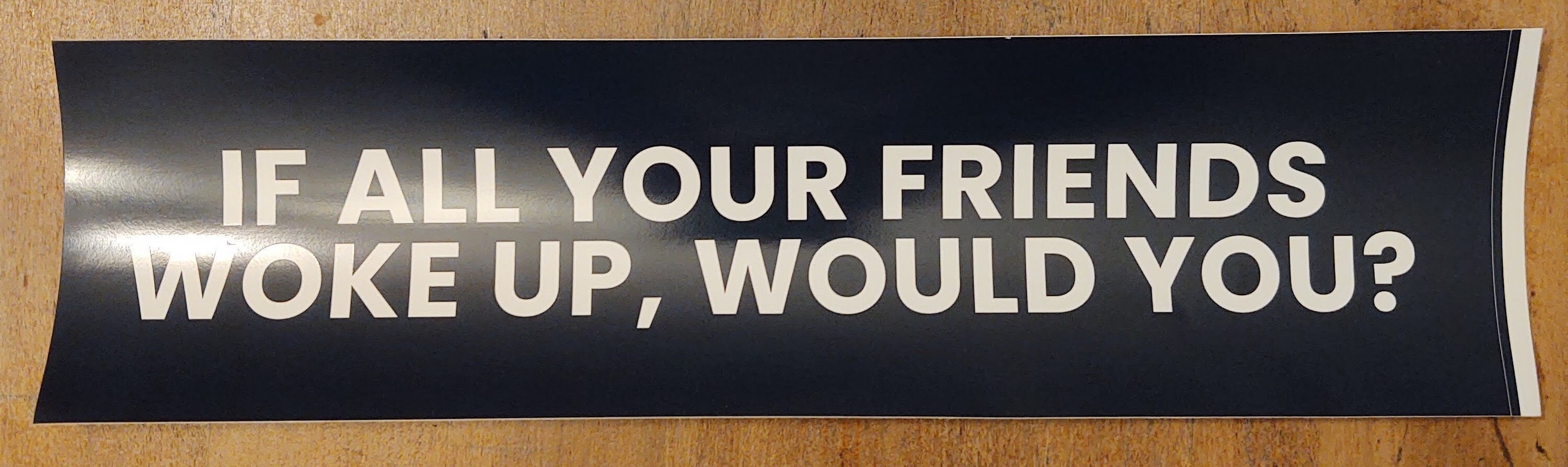 Political bumper sticker: "If all your friends woke up, would you?"