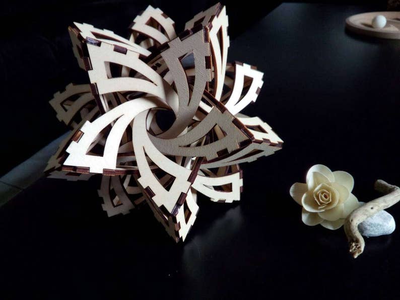 Frabjous 3D mathematical model. In laser-cut wood, in assembly kit or assembled image 1