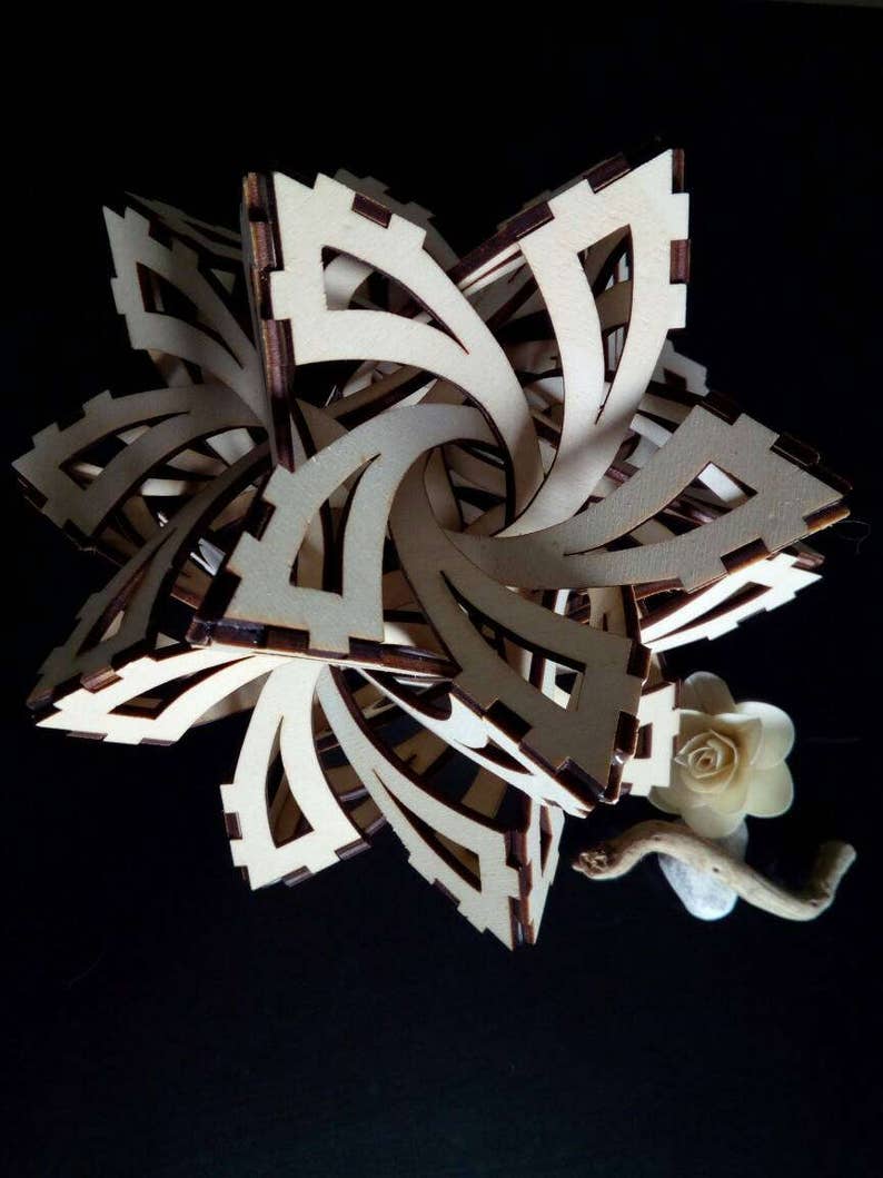 Frabjous 3D mathematical model. In laser-cut wood, in assembly kit or assembled image 3