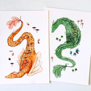 Woodland Dragon Print Set (A5) - Watercolour and Pencil Original Art