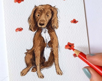 Custom Mini Pet Portrait (A6) Watercolour & Pencil Illustration