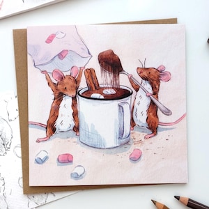 Carte de Noël illustrée Festive Treat (Single) - Un Noël douillet pour les souris