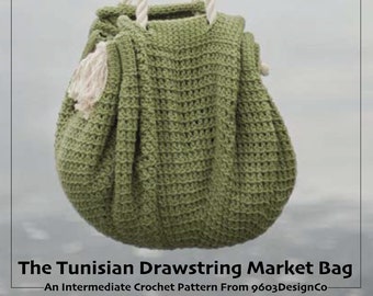 Tunisian Drawstring Market Bag || Tunisian Crochet Pattern || Crochet Bag Pattern || Tunisian Crochet Bag Pattern