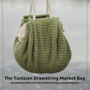 Tunisian Drawstring Market Bag || Tunisian Crochet Pattern || Crochet Bag Pattern || Tunisian Crochet Bag Pattern