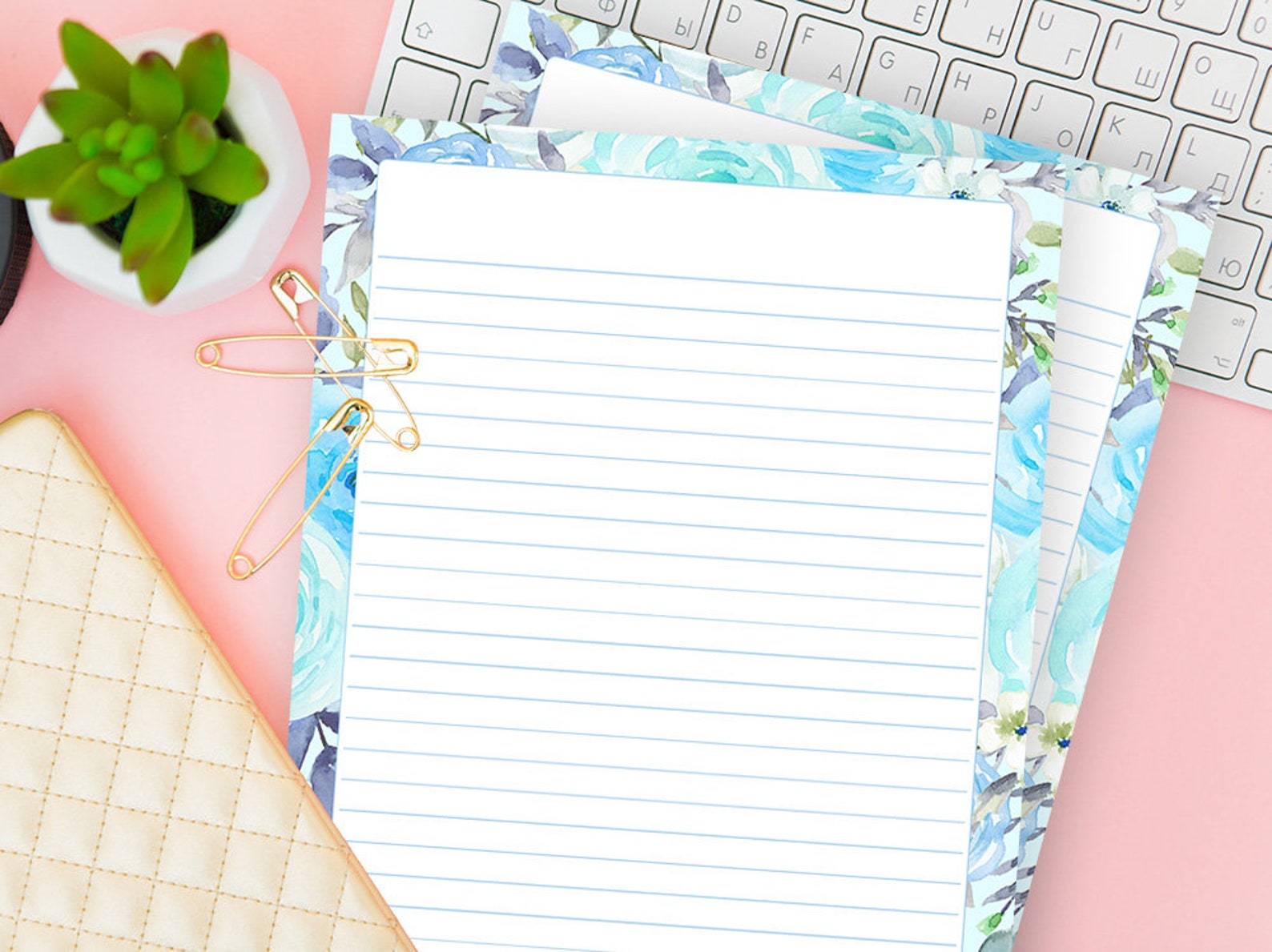 Floral Stationery Set of 5 Lined Writing Paper Printable Etsy