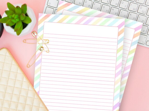 downloadable stationery line rainbow colored lined paper etsy