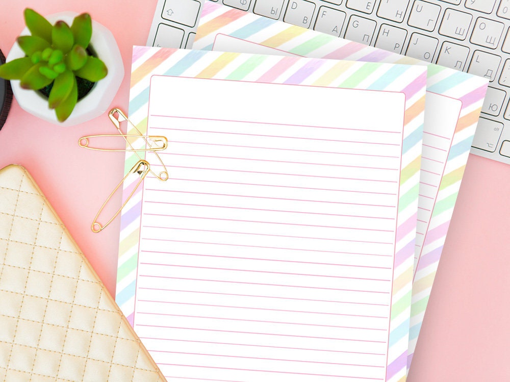 downloadable stationery line rainbow colored lined paper etsy new zealand