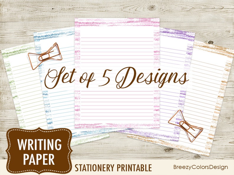 Lined Journal Paper Printable Set of 5 Multiple Writing - Etsy