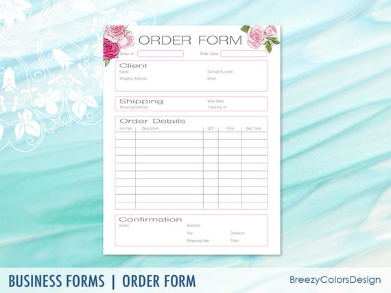 craft fair order form quotation templates roses printable etsy
