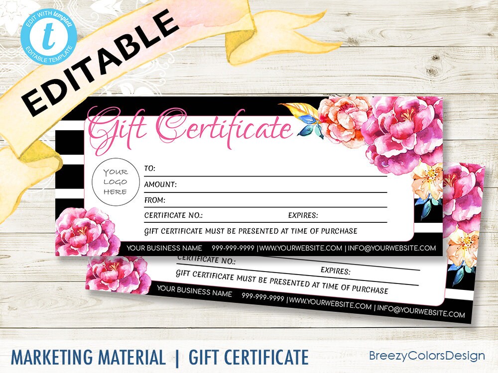 Templates Boutique Gift Certificate Gift Coupon Template Editable Gift ...