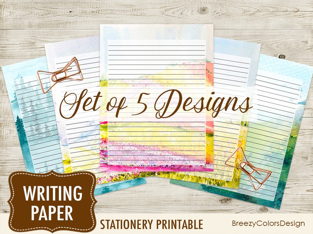 downloadable lined stationery journal paper bundle set of 5 etsy