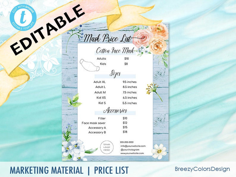 Price List Poster Editable Instant Download Pricing Sheet Etsy