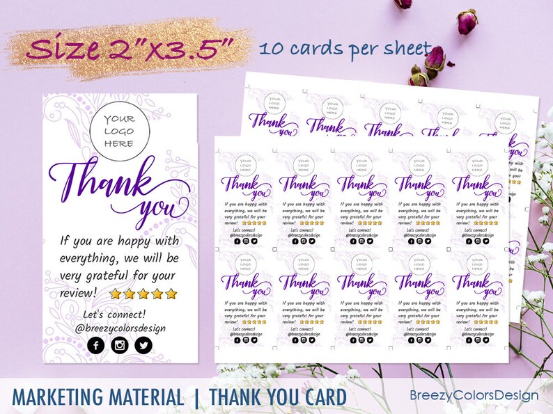 Hang Tag Template 3.5x2 Templett Girly DIY Gift Tag Printable Custom Edit Yourself 10 or 12 Tags Per Sheet Thank You Cards Editable