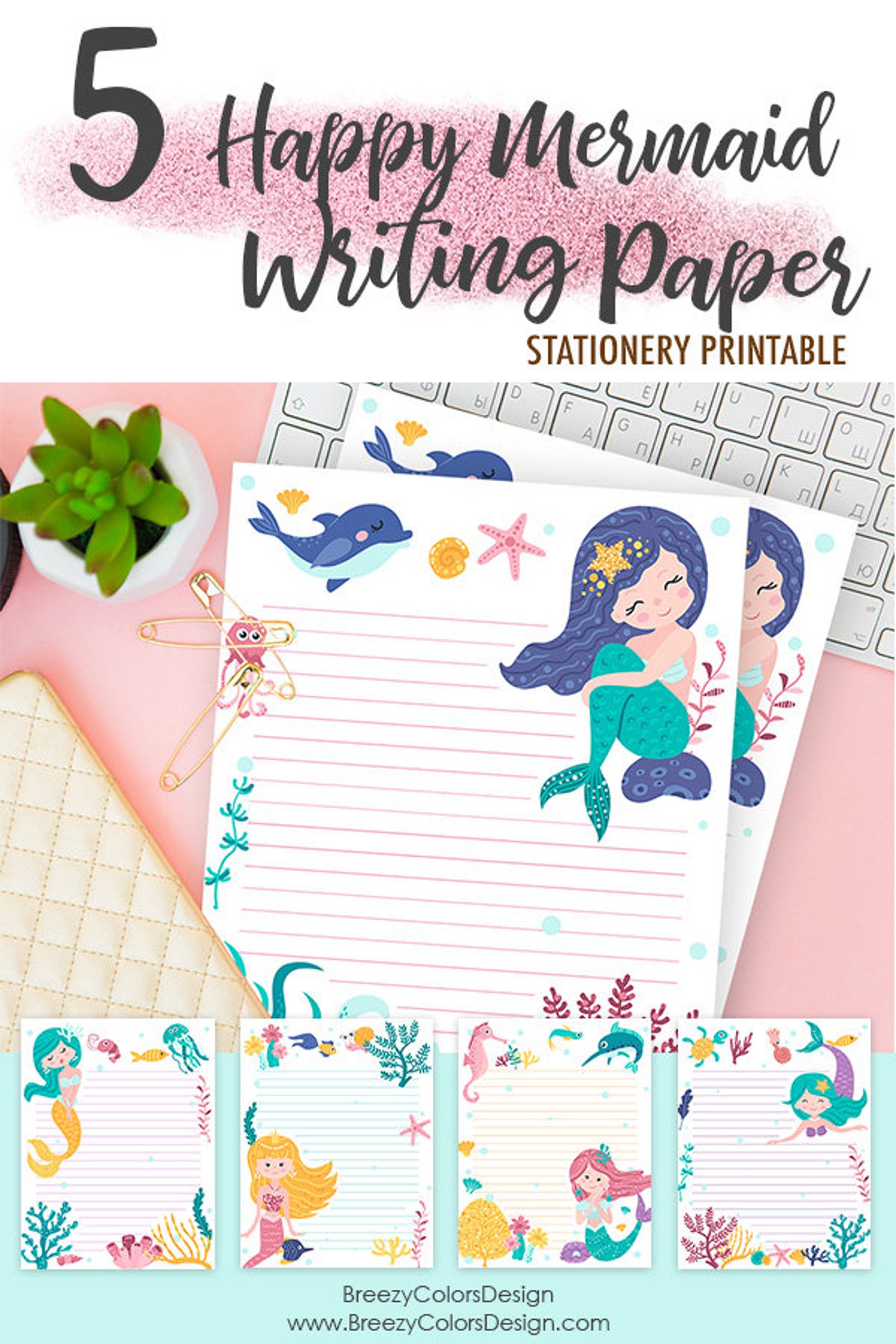 Mermaid Stationery Set Paper For Student Under The Sea Theme Etsy