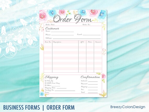 floral order form template cute ordering sheet quotation paper download  craft trade show wholesale marketing 85x11 letter size pdf