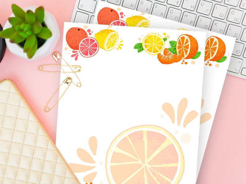 Blank Letter Sheet Notes PDF Downloadable Journal Insert Download Citrus Writing Paper For Kids Lined Stationery Ruled Page Printable