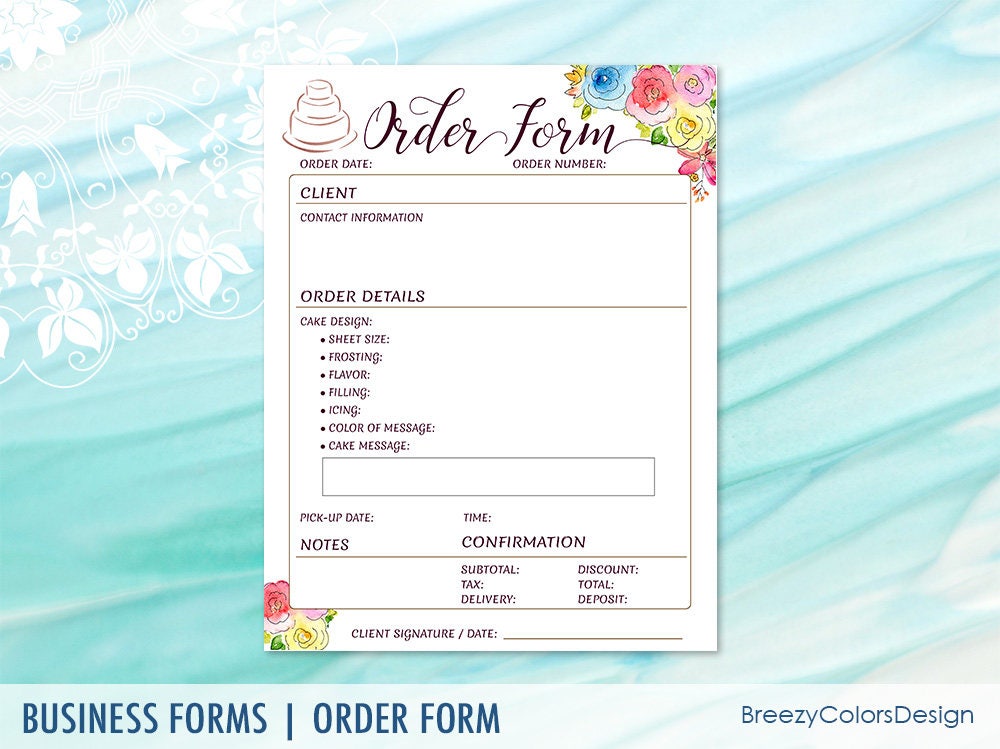 Cake Order Form for Bakery Business Custom Printable | Etsy