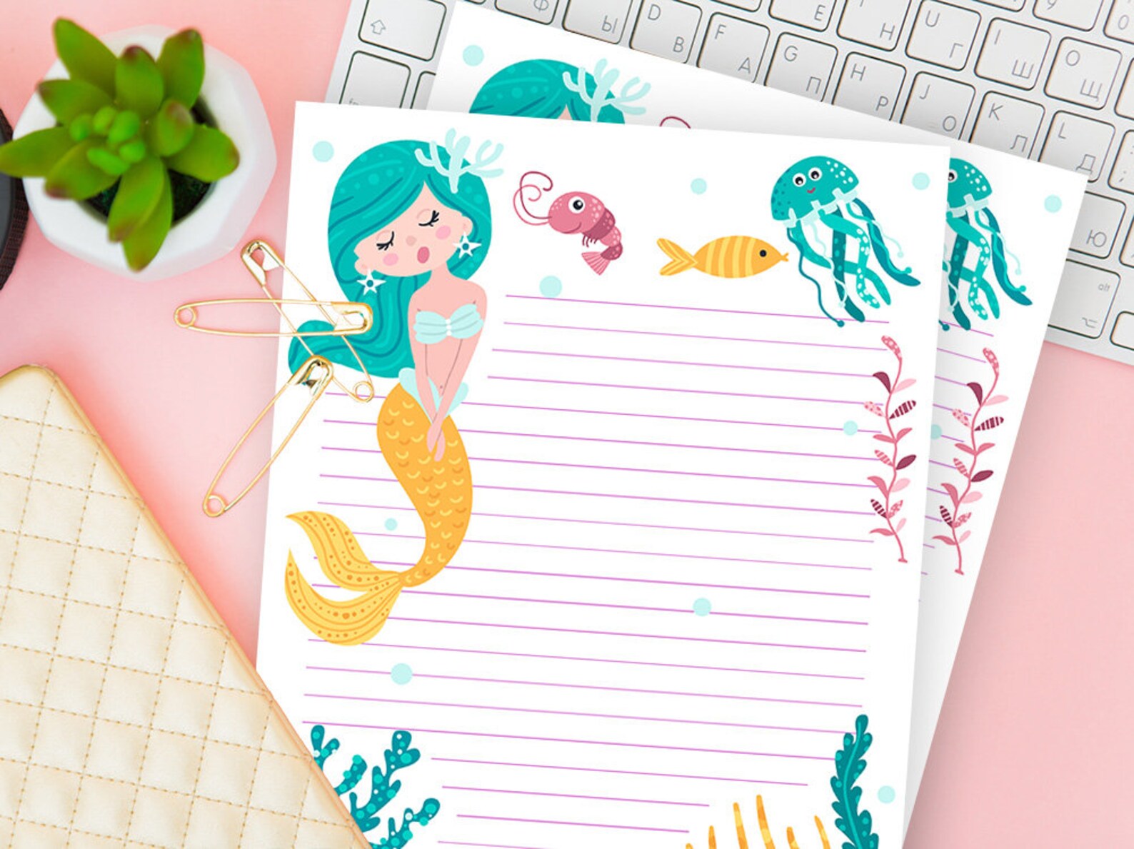 Mermaid Stationery Set Paper For Student Under The Sea Theme Etsy
