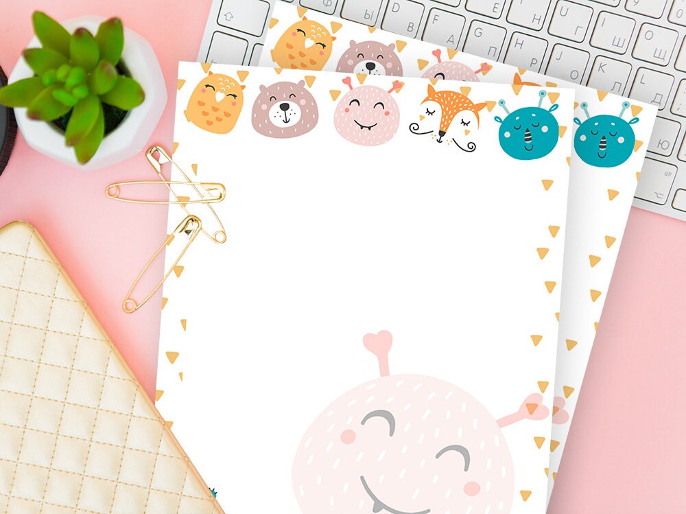 lined paper for kids printable kawaii stationery letter etsy