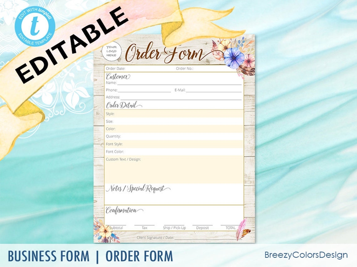 tumbler order form template editable printable coffee mug