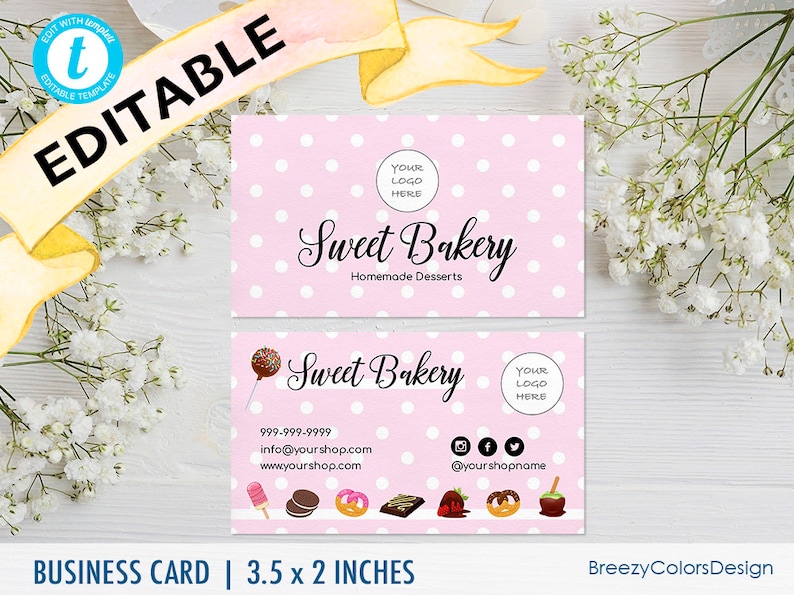 Sweet Treats Business Card Template Instant Download - Etsy