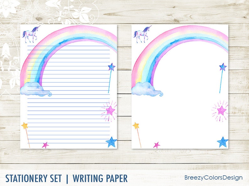 Unicorn Printable Paper With Border Lined Writing Stationery | Etsy