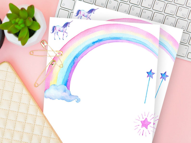 unicorn printable paper with border lined writing