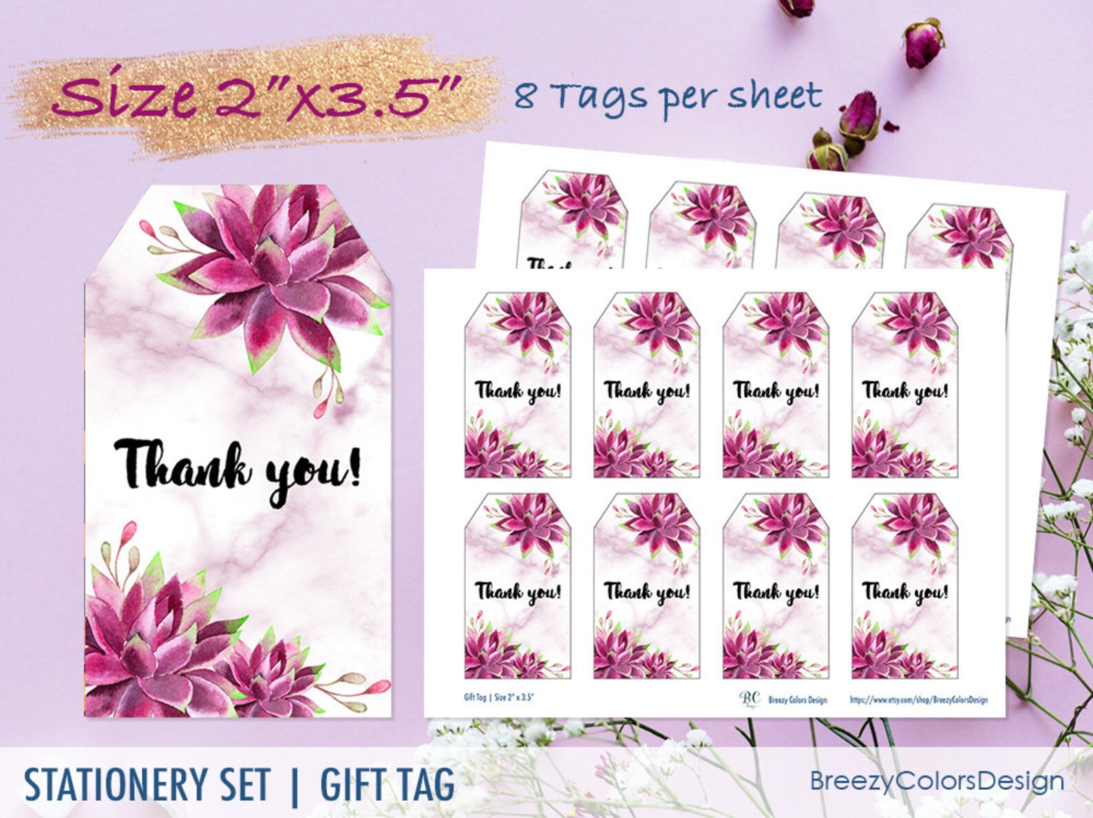 Burgundy Flower Favor Tag Downloadable Thank You Wedding Etsy