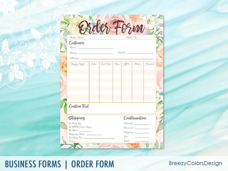 Download Order Form Template Printable Floral Custom T-Shirt | Etsy