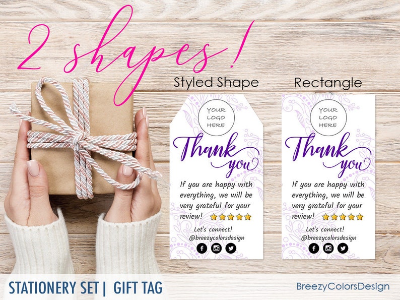 Hang Tag Template 3.5x2 Templett Girly DIY Gift Tag Printable Custom Edit Yourself 10 or 12 Tags Per Sheet Thank You Cards Editable